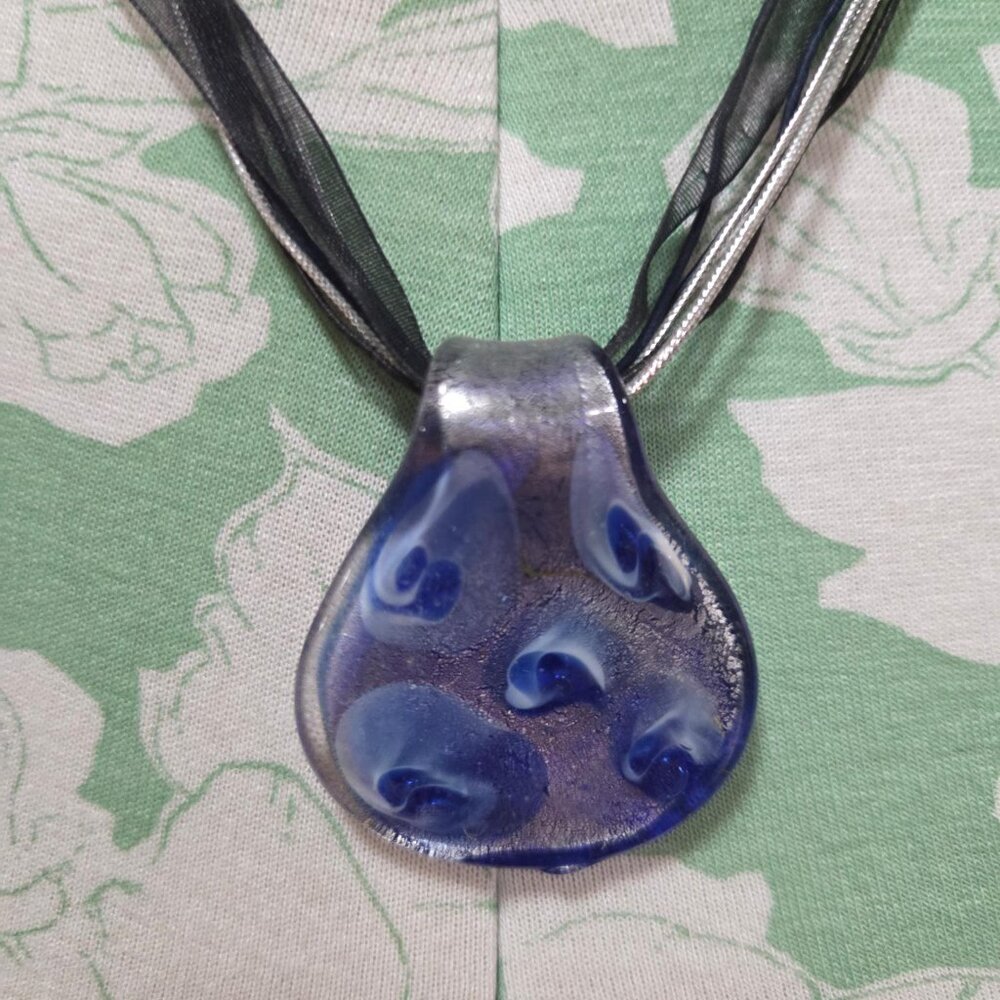 Vintage Blue Murano Glass Pendant and Necklace